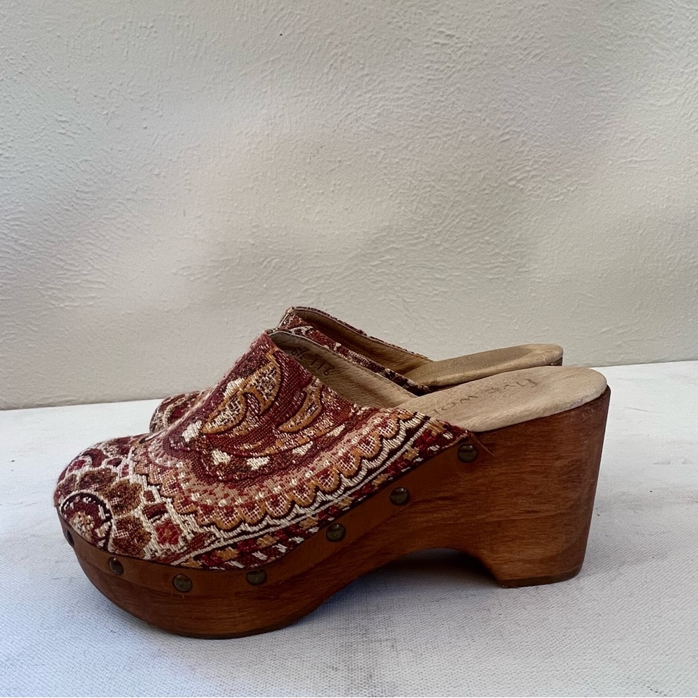 Five World Zorba brown tapestry wood clog - Picture 4 of 8